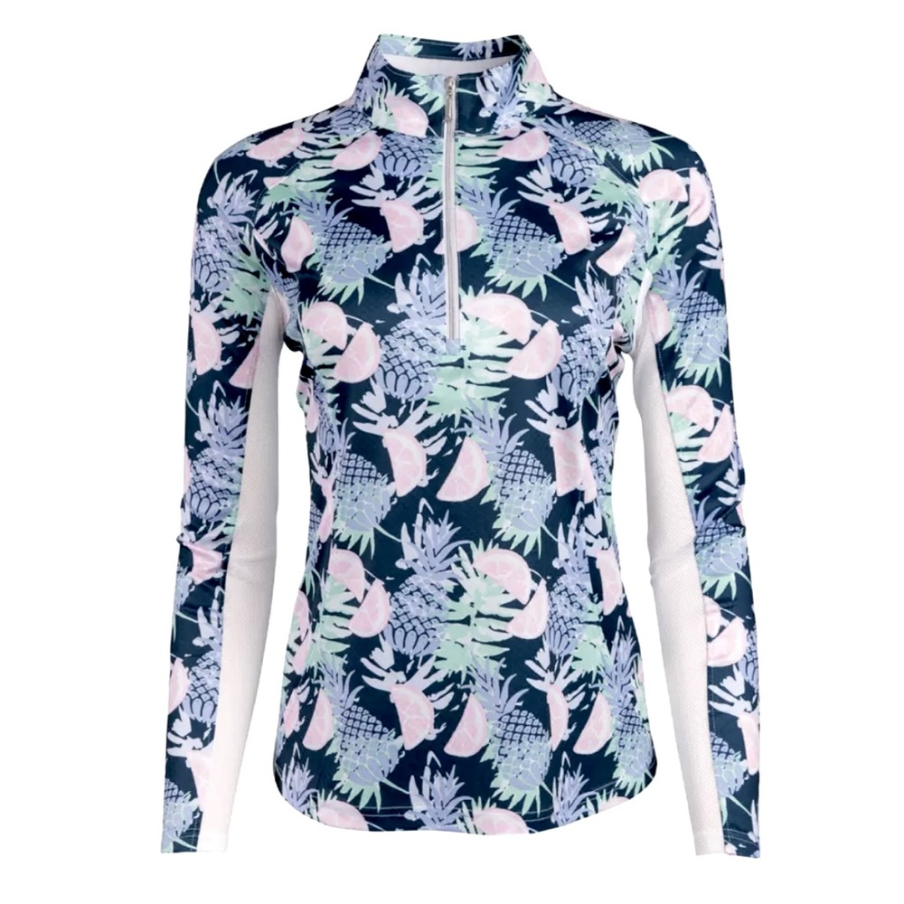 Pebble Beach Dry-Luxe Performance Fruit Print Quarter Zip Pull Over, Size Small